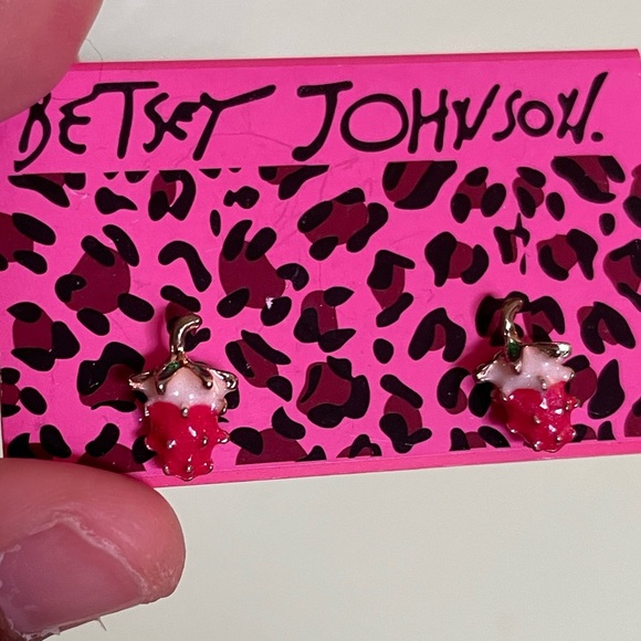Betsey Johnson Pink and White Strawberry Earrings - Picture 1 of 5